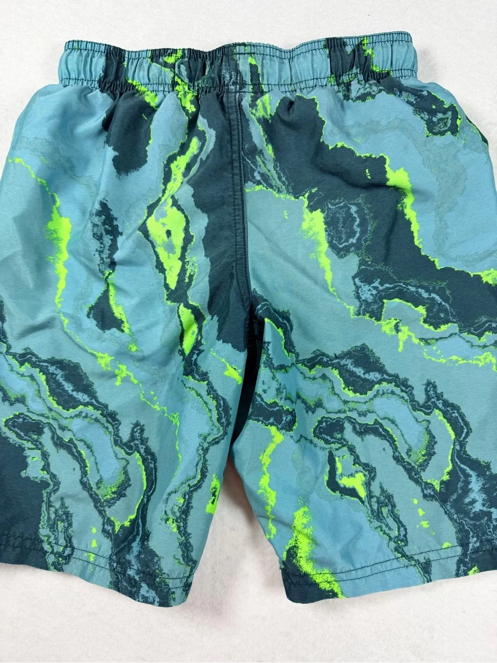 Under Armour Swim Trunks YMD Blue Neon Green Marble Print